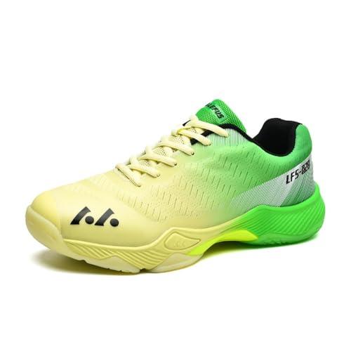 clofab Scarpe da badminton da uomo e donna, scarpe da allenamento per campi da interni, antiscivolo, leggere, per tennis, squash, pallavolo, pallamano, Verde Giallo 1, 39 2/3 EU