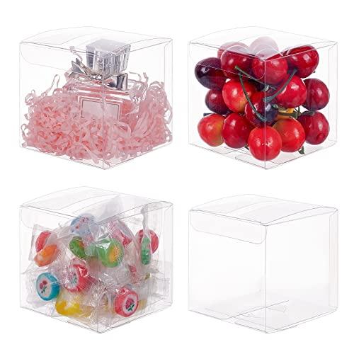 BENECREAT 30 Pack Scatole Pieghevoli Scatola in Plastica 8x8x8cm Contenitore Regalo Trasparente Contenitore in Cioccolato Dolce per la Festa di Compleanno di Nozze