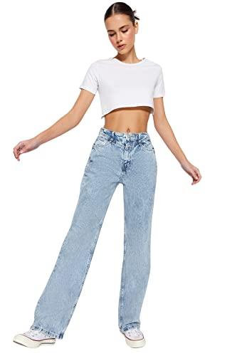 Trendyol Blue Detailed High Waist 90's Wide Leg Jeans, 32 da Donna