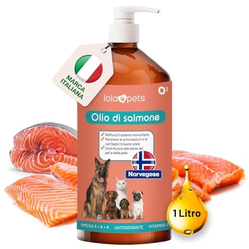 Olio di salmone per cani e gatti 1 LITRO [ NORVEGESE - 100% naturale, spremuto a freddo ] Omega 3+6+9 e vitamina E, Antiossidante | Pratico erogatore (Rosso)