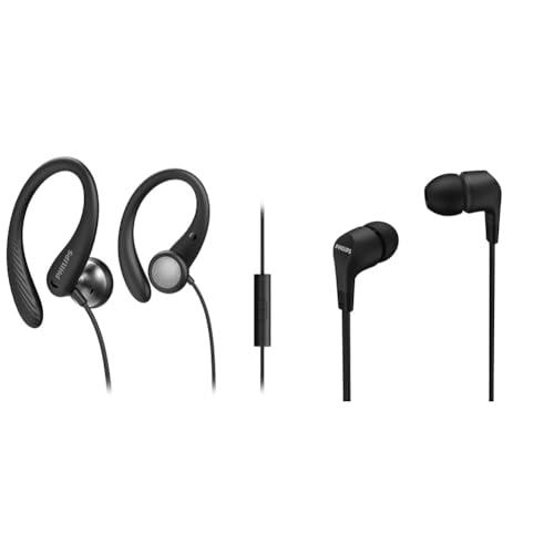 Philips Cuffie con Filo per Fitness e Sport/Microfono, IPX2 Resistenti al Sudore & Cuffie con Cavo/Controlli Integrati, Audio Nitido, Bassi Potenti, Tenuta Comoda/Cuffie con Filo