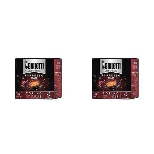 Bialetti Caffè d'Italia, Box 16 Capsule, Torino, Intensità 8, Compatibili con Macchine Bialetti sistema chiuso, 100% Alluminio (Confezione da 2)