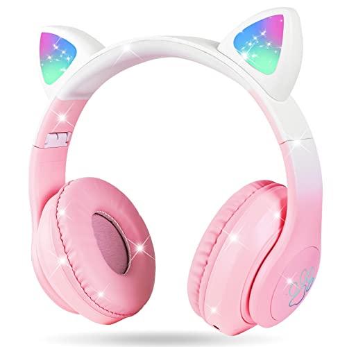 AXFEE Cuffie Bluetooth per Bambini, LED Cuffie Cablate/Wireless con Orecchio di Gatto, Pieghevole Audio Stereo HD Over-Ear Cuffie per Studiare/Viaggiare, 105dB Volume Limited, Bluetooth 5.3 Version