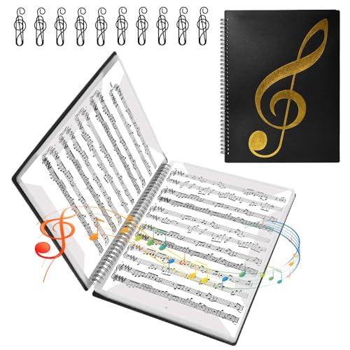 VGECEE Raccoglitore Porta Spartiti Musicali con 10 clips, 20 Tasche/40 Pagine Porta Spartiti Musicali A4 Musicale impermeabile Raccoglitore per file musicali Cartella di Archiviazione della Musica
