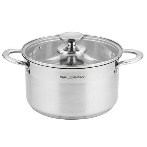 FLORINA Pentola Induzione in Acciaio Inox (6 l) I 24cm di Diametro I Pentola Risparmio Energetico FALCON I Coperchio in Vetro I Scala di Misurazione I Ideale per Tutti i Tipi di Fornelli