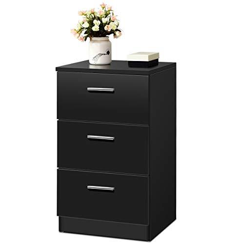 COSTWAY Comodino a 3 Cassetti 66 x 38 x 35 cm, Tavolino Moderno in Legno con Cassetti, Cassettiera per Camera da Letto, Ufficio e Salotto (Nero)