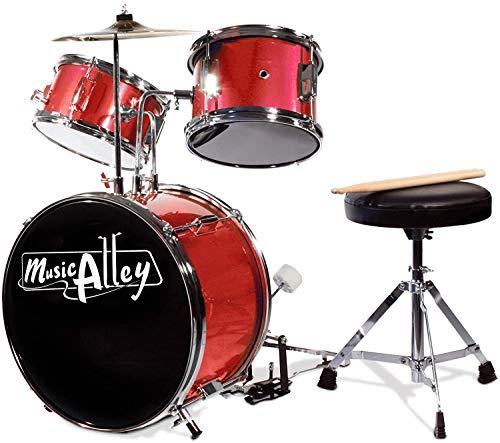 Music Alley Kit Batteria Junior per Bambini con Pedale Grancassa, Sgabello & Bacchette