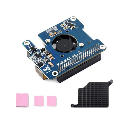 PoE HAT (F) for Raspberry Pi 5 / CM 5, 802.3af/at Compliant, High Power Output, Active Cooling Fan, Metal Heatsink, 5V/12V Header, Stackable Design