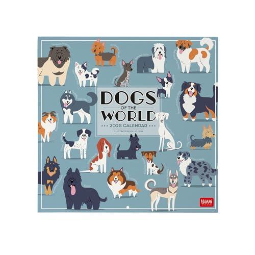 Legami - Calendario da Parete 2026, Dogs of The World, Calendario da Muro Grande, 12 Mesi e Planner Annuale, in Inglese, Spazio per Note, Segni Zodiacali, Festività Internazionali, 30 x 29 cm