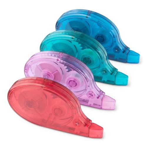 Amazon Basics, Correttore a nastro bianco con dispenser, confezione da 4, facile da usare, 12 metri, 9 x 4,8 x 1,6 cm, Verde, viola, rosso, blu