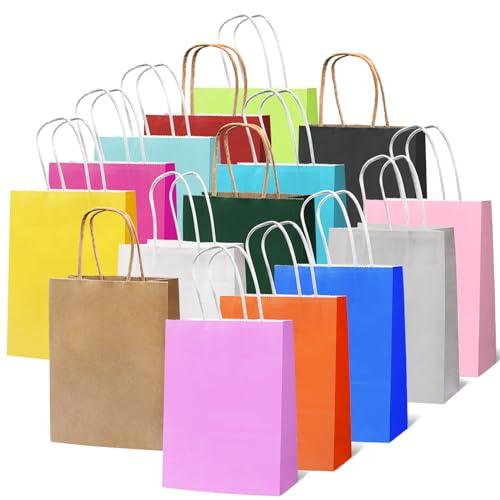 Rokrist Sacchetti Regalo Colorati con Manico 15 PZ, Carta Kraft per Feste di Natale, Matrimoni, Compleanni, Celebrazioni, Dolci, Fai da Te (21x15x8cm)