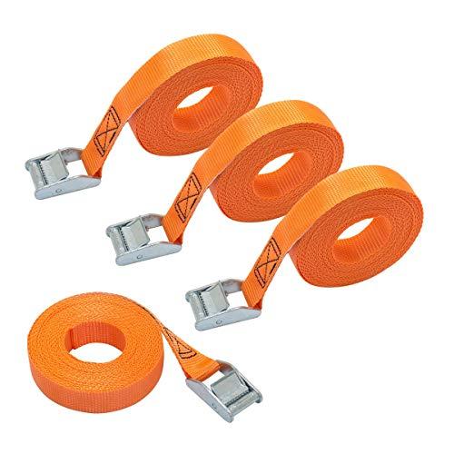 Amazon Basics Cinghie di fissaggio, lunghezza 6 m, larghezza 25 mm, capacità di carico 150 kg, conformi a DIN EN 12195-2, 4 unità, confezione da 1, colore arancione