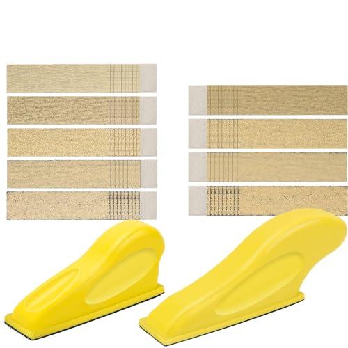 Strehknewen 70 pezzi di carta vetrata con blocco abrasivo manuale – Set carta vetrata 80/120/180/240/320/400/600 – 27 × 90 mm Velcro abrasivo & Secchi bagnati per legno, metallo, vetro, fai da te