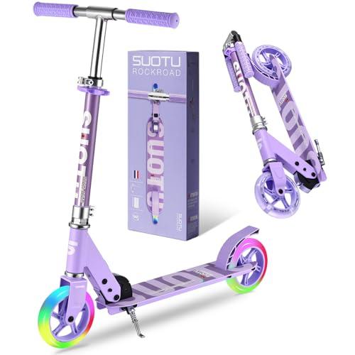 SUOTU Monopattino con 2 Ruote luminose da 145 mm, Pieghevole, Regolabile in Altezza, Scooter per Bambini 3-12 Anni, Alluminio (Viola)