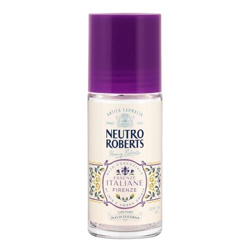 Neutro Roberts, Deodorante Roll-on Firenze Senza Sali di Alluminio, Zero Macchie, con Olio Essenziale di Iris e Ambra grigia, Con Puro Olio di Glicerina, Deodorante Donna e Uomo, 50 ml, 48h
