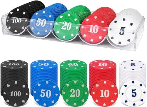 MINISOISO 100 Pezzi Set da Poker Chips in Plastica, Gettoni di Gioco, Gettoni del Casinò, Gettoni di Bingo, Set di Fiches Poker con Scatola per Contare Matematica Apprendimento e Divertimento
