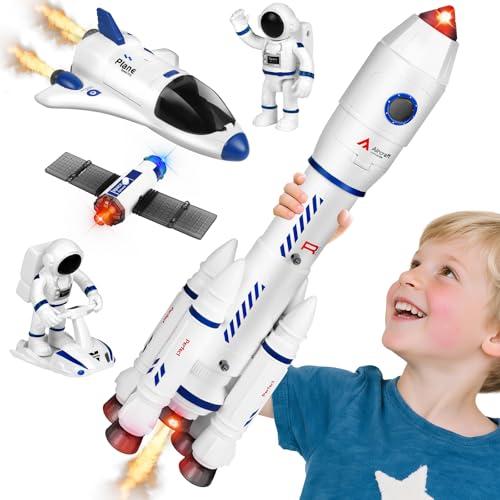 QiquBox Giocattolo razzo spaziale per bambini, giocattolo navetta spaziale per bambini di 3, 4, 5, 6, 7, 8 anni, regalo giocattolo razzo spaziale per ragazzi e ragazze