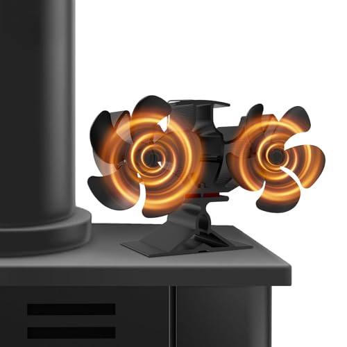 MERTTURM Ventola per Stufa a Legna con Doppio Motore, Ventilatore Camino 10 Pale con Flusso D'aria più Ampio, Circolazione Silenziosa del Calore, Ventilatore Senza Elettricità per Stufa/Ceppi/Vamino