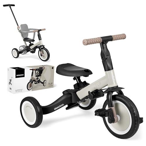 KikkaBoo Triciclo Evolutivo 5 in 1 per Bambini da 1 a 5 Anni FLIP, Triciclo Passeggino con Maniglione Regolabile, Con o Senza Pedali, Trasformabile in Bicicletta, Beige