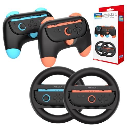LONGYI 4 in 1 Set con 2 Pezzi di Volante e 2 Pezzi di Impugnatura per Switch 2, Volante da Corsa Dal Design Ergonomico e Impugnatura Confortevole Compatibile con il Joycon Controller