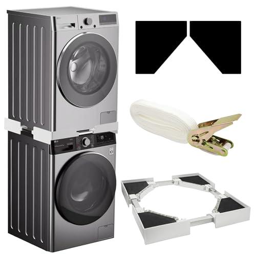 Gsakskdsap Kit Sovrapposizione Lavatrice Asciugatrice, Telaio Intermedio Universale per Lavatrice e Asciugatrice con Cinghie Cricchetto, Telaio Collegamento Misura Regolabile, Portata 500kg (49-75 cm)