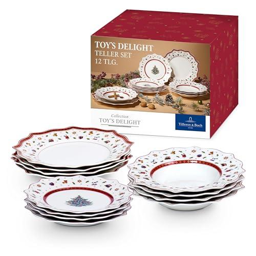 Villeroy & Boch - Toy's Delight Dinner Set 12 Pezzi Rosso,Bianco, Adatto per Microonde, Piatto Ceramica Natale, Piatto Fondo, Decorazione Natalizie, Set di Stoviglie, Servizio, Porcellana Premium