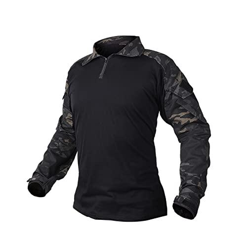 IDOGEAR Camicie da Combattimento G3 da Uomo con gomitiere 1/4 di Cerniera a Maniche Lunghe Abbigliamento tattico Top (Multi-Camo Black, Large)