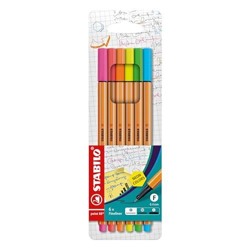 Fineliner - STABILO point 88 NEON - Astuccio da 6 - Colori NEON assortiti