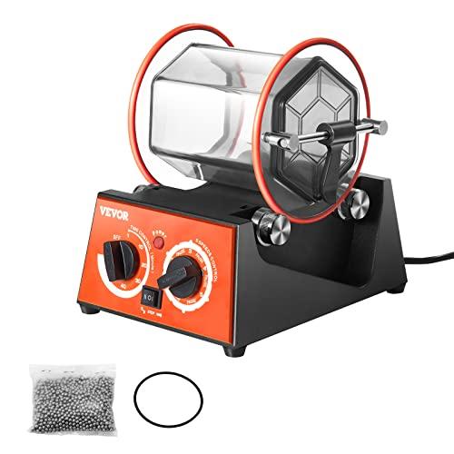 VEVOR Lucidatrice per Gioielli Metalli Buratto Rotativo Capienza Max. da 3kg per Uso Domestico Fai-da-te, Lucidatrice 230V CA / 50 Hz Potenza da 45W 5 Velocità Regolabile Buratto Trasparente da Banco