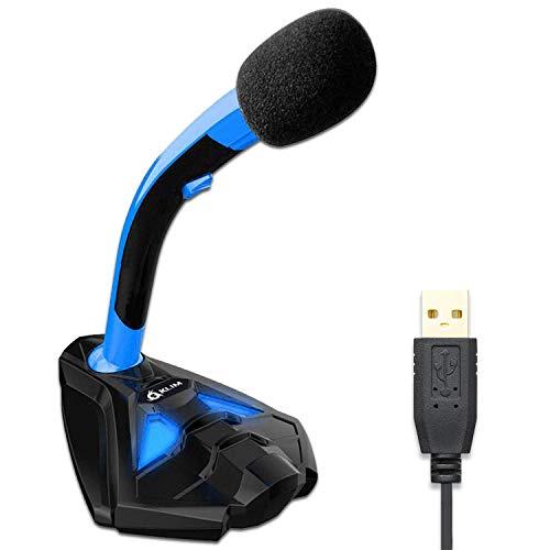 KLIM™ Voice Microfono Desktop USB con Stand per Computer Laptop PC – Microfono Gaming Videogiochi PS4 - Blu [ Nuova Versione ]