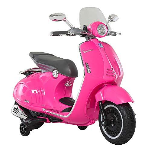 HOMCOM Moto Giocattolo con Licenza Ufficiale Vespa, Moto per Bambini 3+ Anni in PP e Acciaio con 2 Rotelle, Luci e Suoni, 108x49x75 cm, Rosa