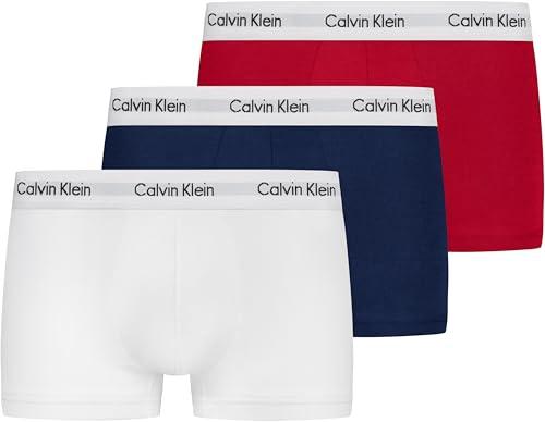 Calvin Klein Pantaloncini Boxer Confezione da 3 Uomo Low Rise Trunks Cotone Elasticizzato, Multicolore (White/Red Ginger/Pyro Blue), M