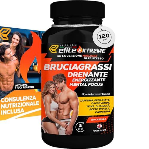 Italian Elite® Integratore Brucia Grassi Elite Extreme. 120 caps. Termogenico, Drenante, Dimagrante, Energizzante Forte, Detox, Booster Mentale. Per Uomo e Donna