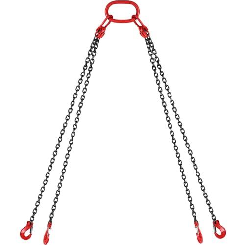 VEVOR Catene di Sollevamento a 4 Gambe G80, 8 mm x 3 m Imbracatura per Catena di Sollevamento in Acciaio (3 m con capacità di carico 5 T) per Macchinari, Fabbriche, Magazzini