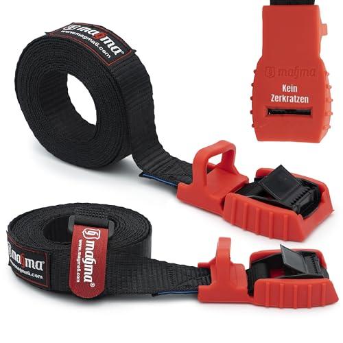 MAGMA 2 Cinghie di Ancoraggio Cinghia per Fissaggio del Carico Bici Portapacchi, Kayak, Moto e Auto | Set di 2 Cinghie Regolabili e AntiGraffio per Assicurare Carichi Chiusura con Fibbia 3m Rosso