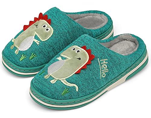 INMINPIN Inverno Pantofole da Casa Bambini Caldo Peluche Pantofola da Invernali Carino Dinosauro Comode Ciabatte Interne di Cotone per Ragazze Ragazzi,Verde Scuro,35/36 EU = Fabbricante 36/37