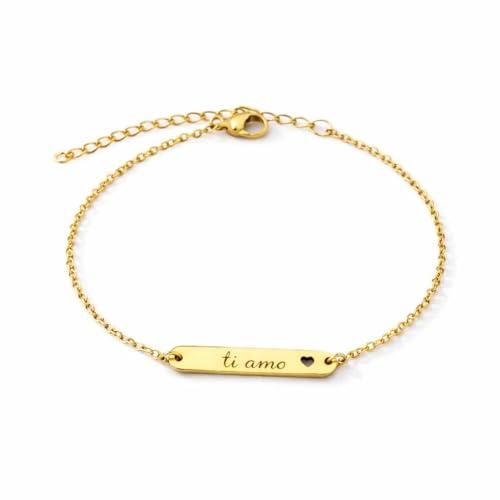 Bracciale Personalizzato con Nome in Acciaio Inossidabile – Incisione Nome o Testo a Scelta – Idea Regalo Donna Uomo – CollanaDream (Oro)