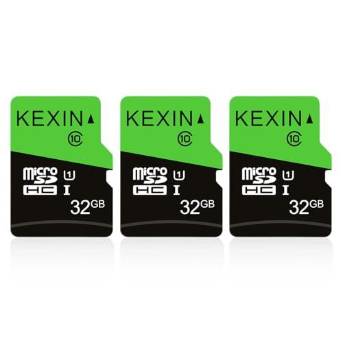 KEXIN Micro SD 32GB, Scheda Micro SD 3 Pezzi, Scheda di Memoria microSDHC e Adattatore SD, U1, C10 Micro SD Card Confezione da 3