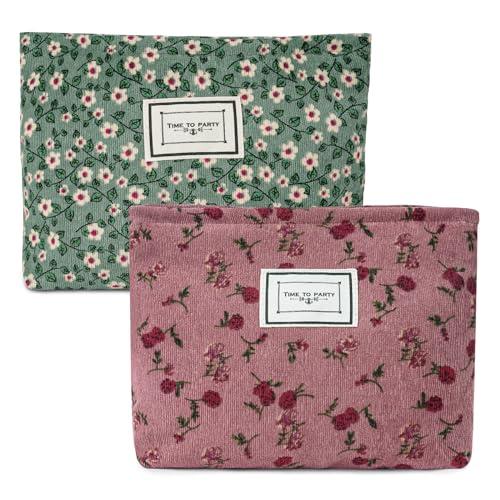 Aucuu Beauty Case da Viaggio - 2 in 1 Borsa per Cosmetici da Viaggio Donna con Floreale Borsa Cosmetica in Velluto a Coste