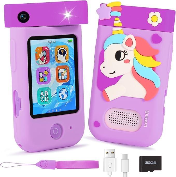 ARNSSIEN - Fotocamera per bambini, con obiettivo girevole a 180°, touchscreen e custodia in silicone, video 1080p, giocattoli per bambini di 3, 4, 5, 6, 7, 8 anni, regalo di Natale e compleanno per