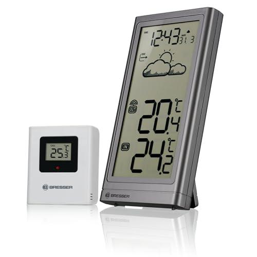 Stazione meteo Bresser con sensore esterno, temperatura interna ed esterna, tendenza meteo, allerta gelo, orologio radio, ampio display