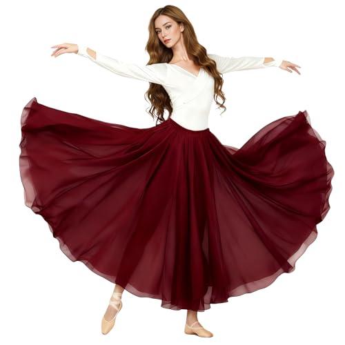 Baisdan Donna Gonna in Chiffon per Danza del Ventre, Gonne Flamenco a Cerchio Completo per Costumi di Halloween, Carnevale Spettacoli, Rosso Scuro., Taglia Unica