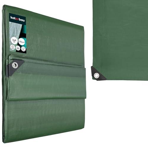 KOTARBAU® Telo Impermeabile Esterno - Polietilene - 3 x 4m - Verde Oliva - 120 g/m² - Telo Sotto Piscina Fuori Terra - Copertura con Occhielli - Telone Robusto - Copertura Esterna - Telone da Giardino