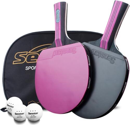 Senston Racchetta Ping Pong, 2 Racchetta da tennis da tavolo + 3 palline + 1 borsa