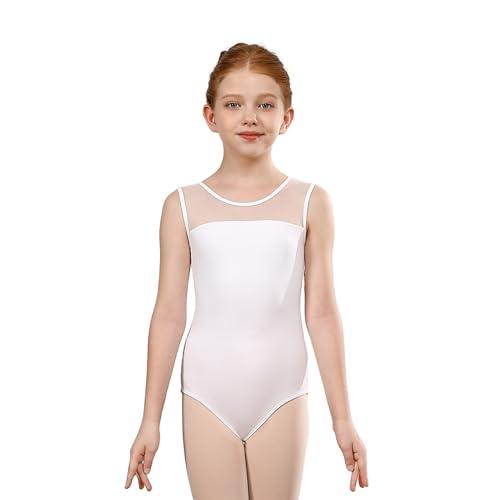 ZYXWVU Senza Maniche Body Danza Classica Bambina con Schiena a V, AM3000BX-bianco, 8-9 anni