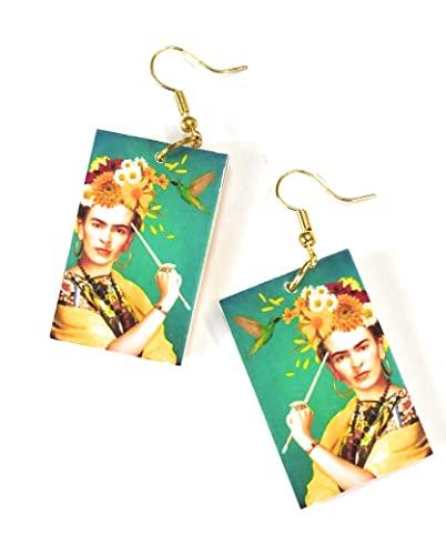 Orecchini Decoupage Realizzati a mano - Idea Regalo per Donna e Ragazza - Frida Verde Acqua