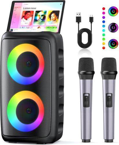 Karaoke con Microfono (2025 Ultimo Modello) | Cassa Bluetooth con 2 Microfoni per Adulti e Bambini | Supporta TV/Smartphone/iPad/TWS/AUX/USB/FM | Per Party, Casa, Compleanni, Viaggio
