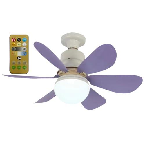 BomKra Ventilatore silenzioso da soffitto, con illuminazione e telecomando, 6 pale, 3 velocità e timer, attacco E27, da 30 W, LED dimmerabile, per camera