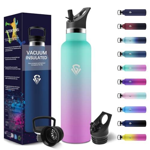 HoneyHolly Borraccia Termica 1 Litro, Senza BPA, Bottiglia Termica, Sottovuoto a Doppia Parete, Borracce Termiche, 18/8 Acciaio Inox, Borraccia Acciaio, con Cannuccia, Termos per Palestra, Sport, Bici