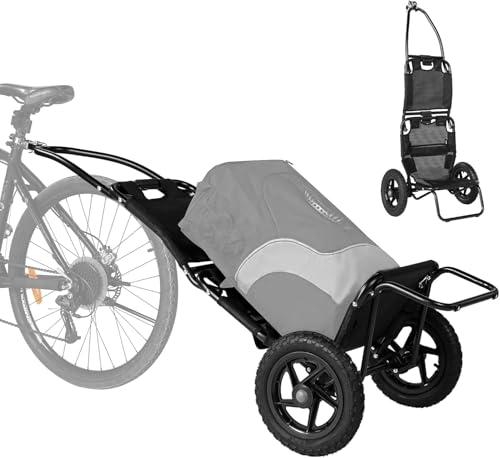 SEPNINE® Rimorchio per carico bicicletta 2 in 1, carrello per la spesa, carrello a mano, telaio in acciaio legato, leggero pieghevole con pneumatici da 30 cm, peso di carico 20 kg